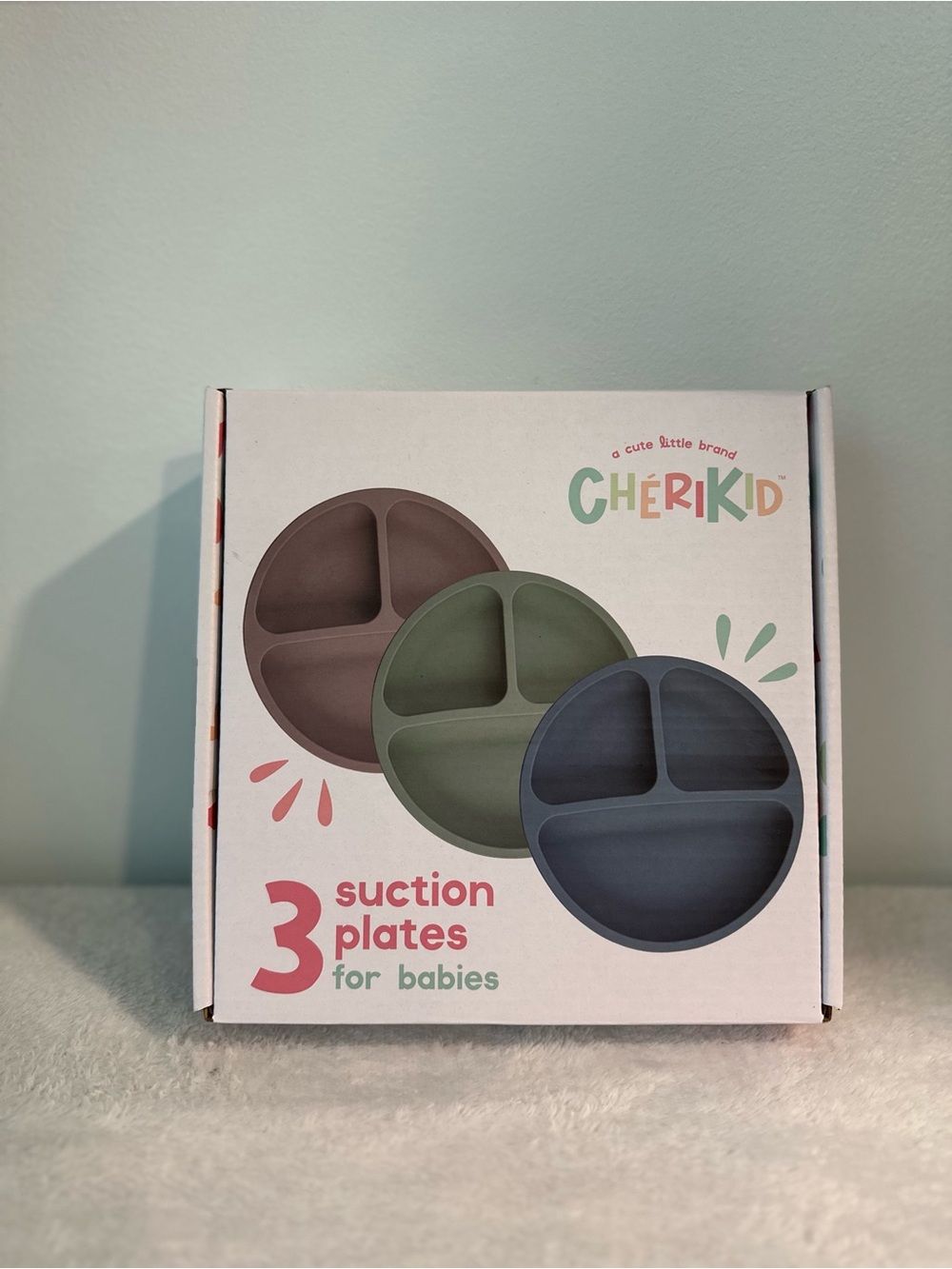 👶 NIB ChériKid Silicone Suction Plates for Baby Toddlers Set of 3 Divided Plates